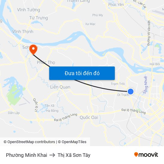 Phường Minh Khai to Thị Xã Sơn Tây map