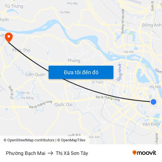 Phường Bạch Mai to Thị Xã Sơn Tây map