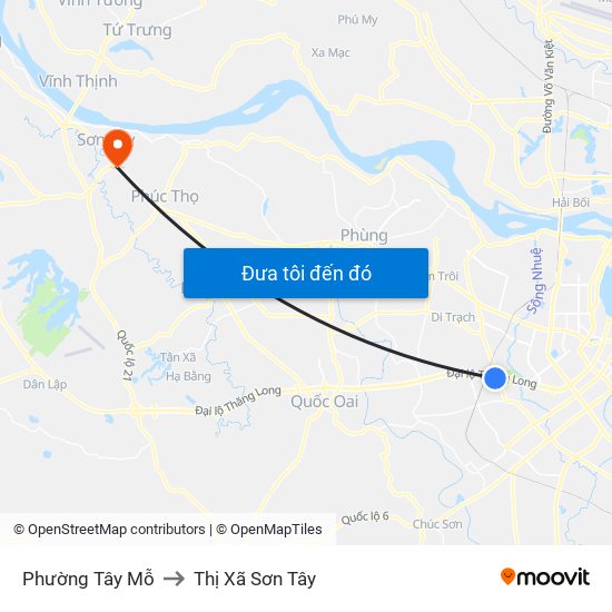 Phường Tây Mỗ to Thị Xã Sơn Tây map