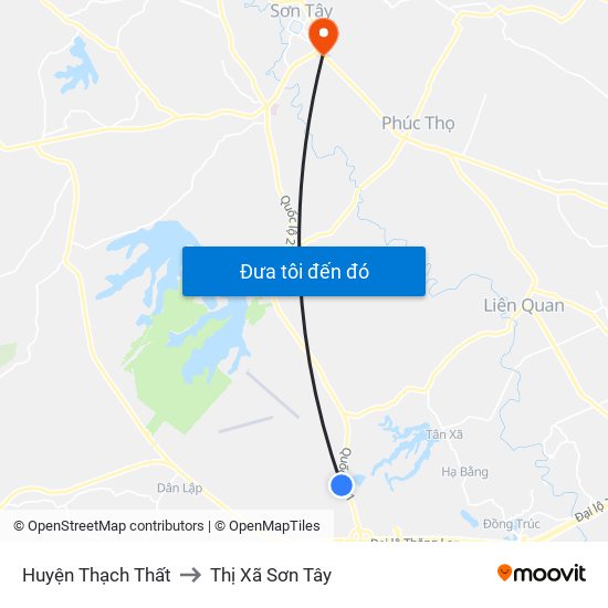 Huyện Thạch Thất to Thị Xã Sơn Tây map