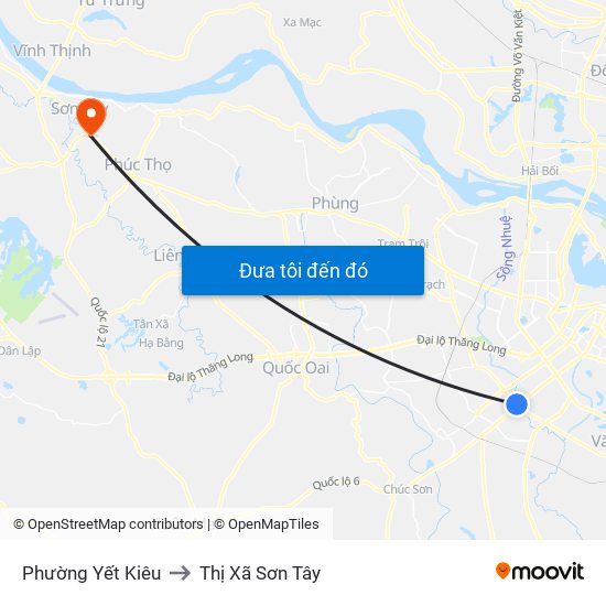 Phường Yết Kiêu to Thị Xã Sơn Tây map