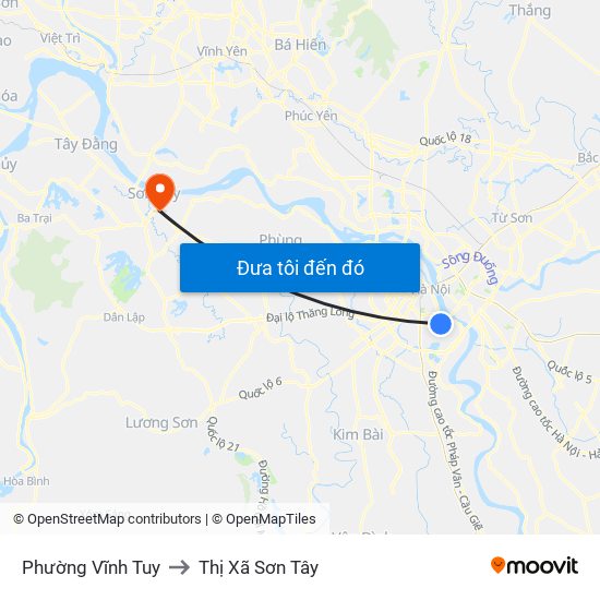 Phường Vĩnh Tuy to Thị Xã Sơn Tây map