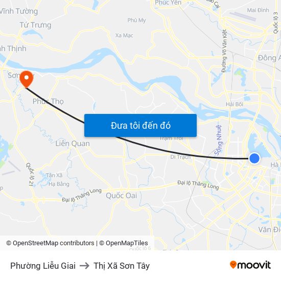 Phường Liễu Giai to Thị Xã Sơn Tây map