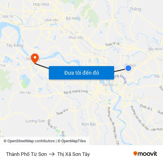 Thành Phố Từ Sơn to Thị Xã Sơn Tây map