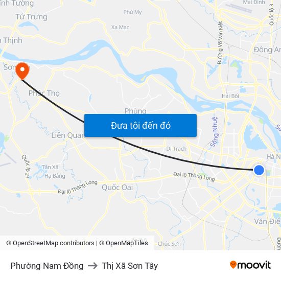 Phường Nam Đồng to Thị Xã Sơn Tây map