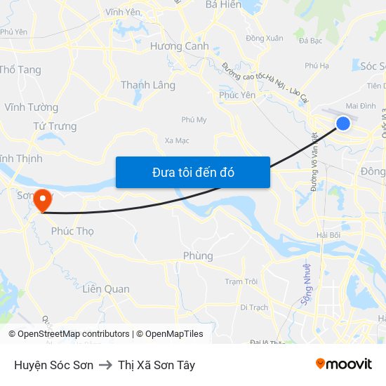 Huyện Sóc Sơn to Thị Xã Sơn Tây map