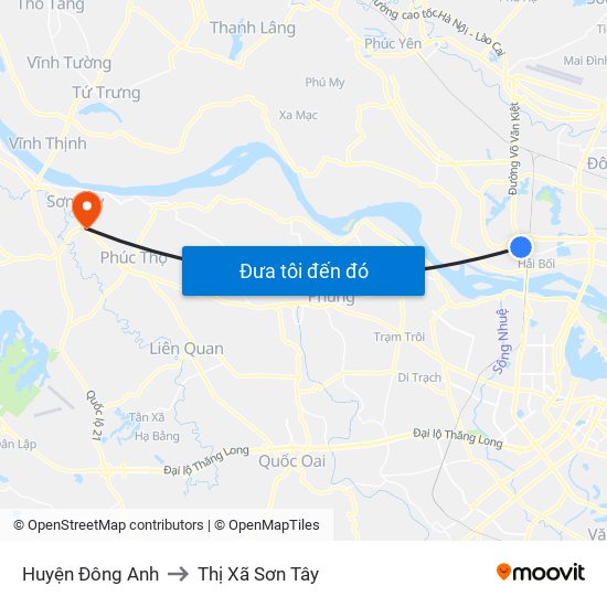 Huyện Đông Anh to Thị Xã Sơn Tây map