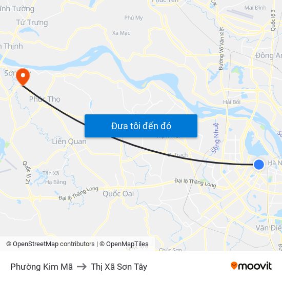 Phường Kim Mã to Thị Xã Sơn Tây map