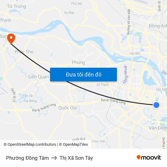 Phường Đồng Tâm to Thị Xã Sơn Tây map