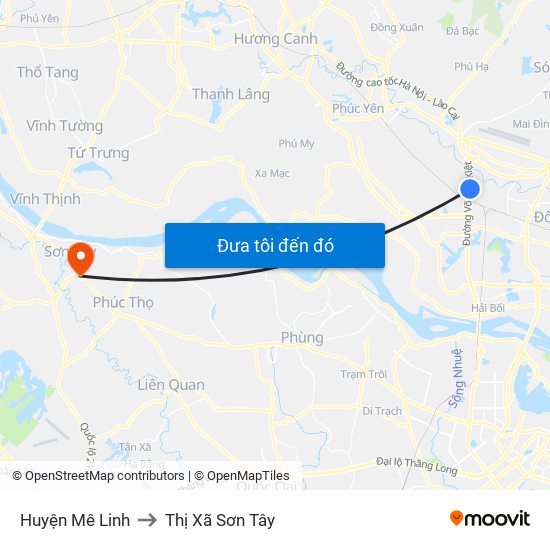Huyện Mê Linh to Thị Xã Sơn Tây map