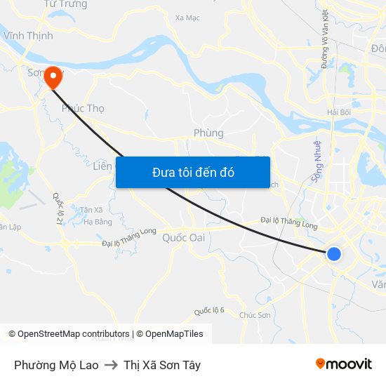 Phường Mộ Lao to Thị Xã Sơn Tây map