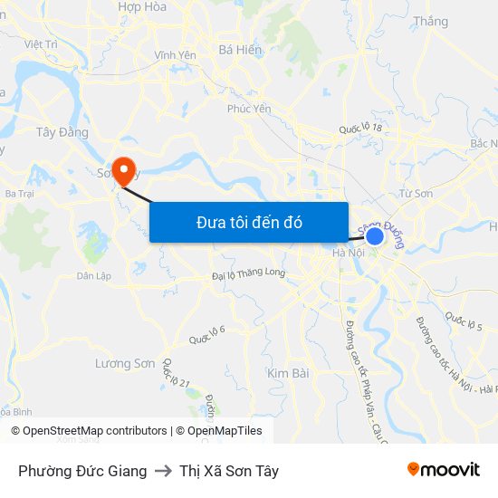Phường Đức Giang to Thị Xã Sơn Tây map
