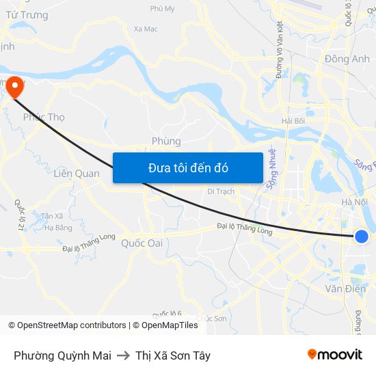 Phường Quỳnh Mai to Thị Xã Sơn Tây map