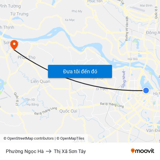 Phường Ngọc Hà to Thị Xã Sơn Tây map