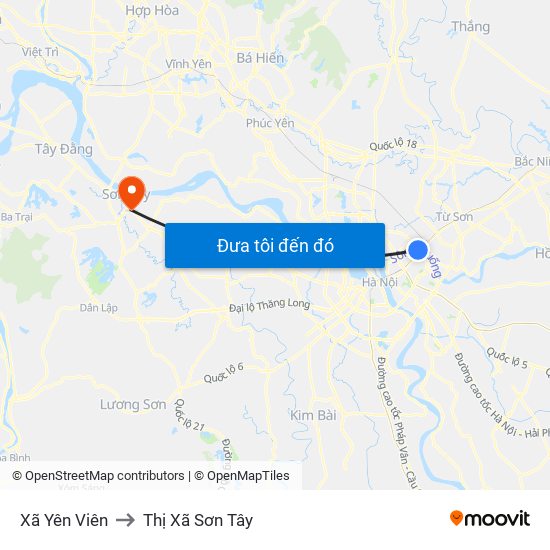 Xã Yên Viên to Thị Xã Sơn Tây map