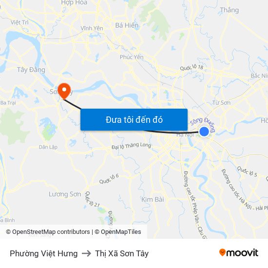 Phường Việt Hưng to Thị Xã Sơn Tây map