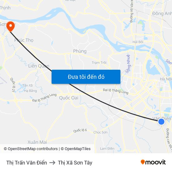 Thị Trấn Văn Điển to Thị Xã Sơn Tây map