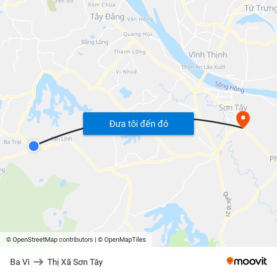 Ba Vì to Thị Xã Sơn Tây map