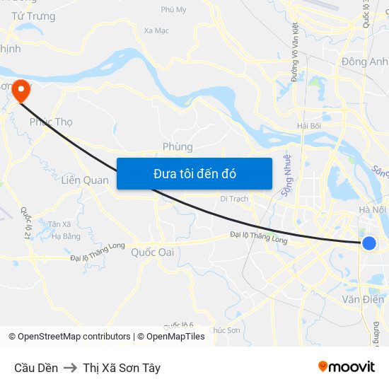 Cầu Dền to Thị Xã Sơn Tây map