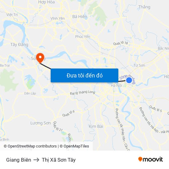 Giang Biên to Thị Xã Sơn Tây map