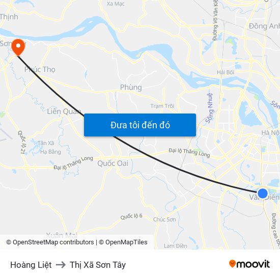 Hoàng Liệt to Thị Xã Sơn Tây map