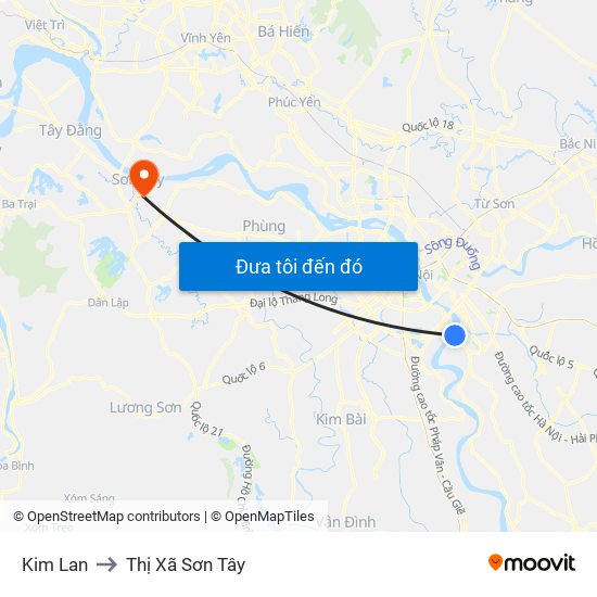 Kim Lan to Thị Xã Sơn Tây map