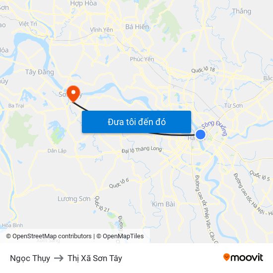 Ngọc Thụy to Thị Xã Sơn Tây map