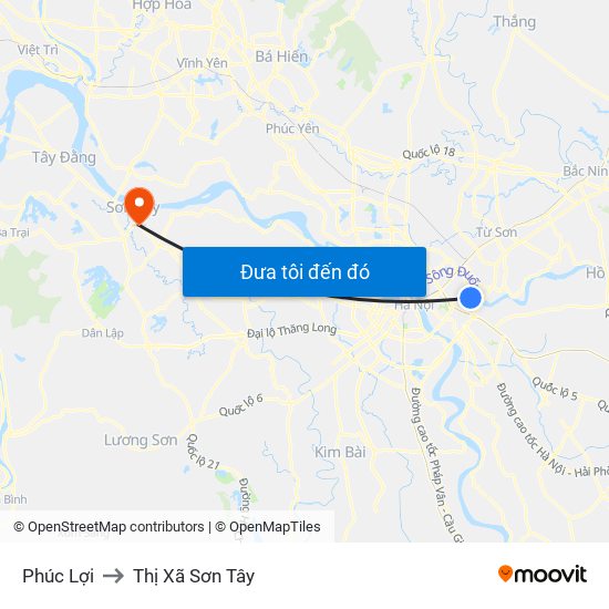 Phúc Lợi to Thị Xã Sơn Tây map