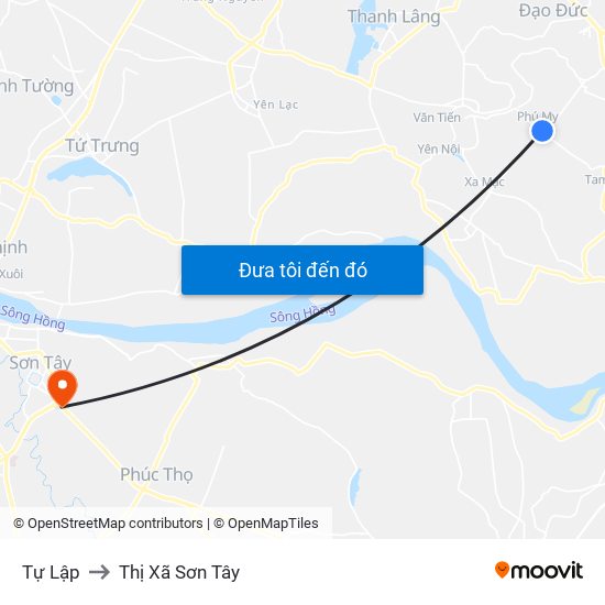 Tự Lập to Thị Xã Sơn Tây map