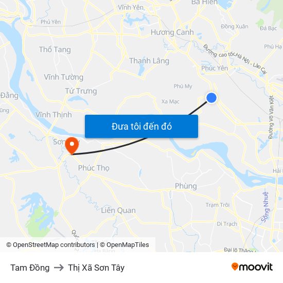Tam Đồng to Thị Xã Sơn Tây map