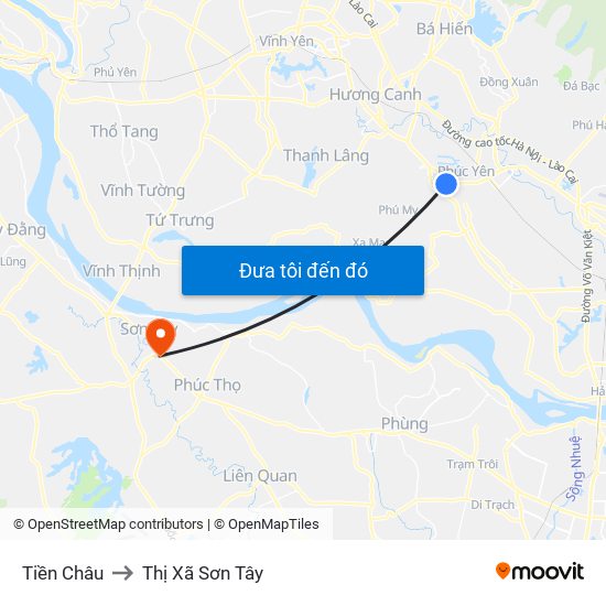 Tiền Châu to Thị Xã Sơn Tây map