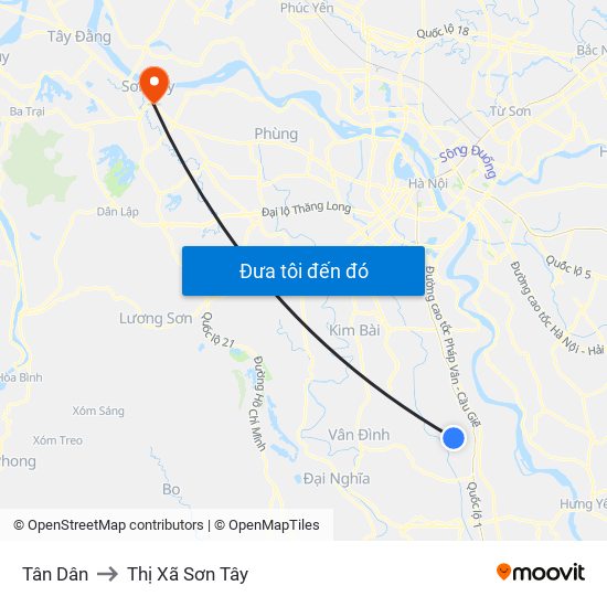 Tân Dân to Thị Xã Sơn Tây map