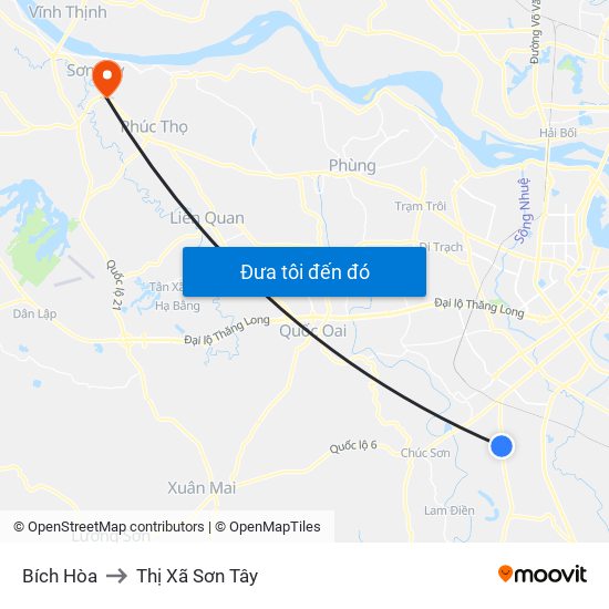 Bích Hòa to Thị Xã Sơn Tây map