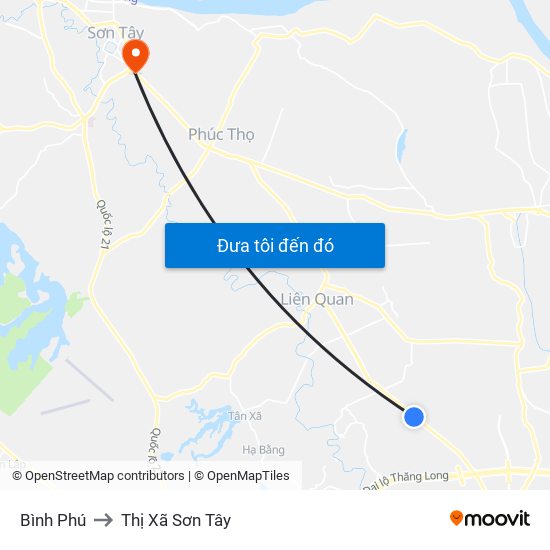 Bình Phú to Thị Xã Sơn Tây map