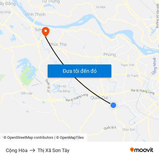 Cộng Hòa to Thị Xã Sơn Tây map