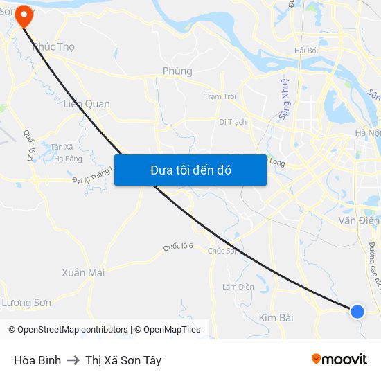Hòa Bình to Thị Xã Sơn Tây map