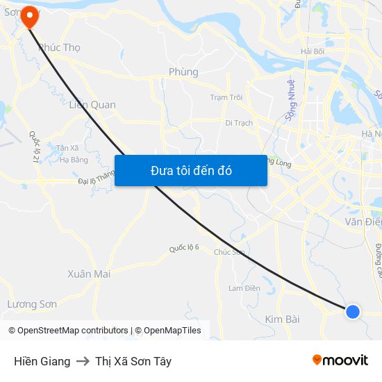 Hiền Giang to Thị Xã Sơn Tây map