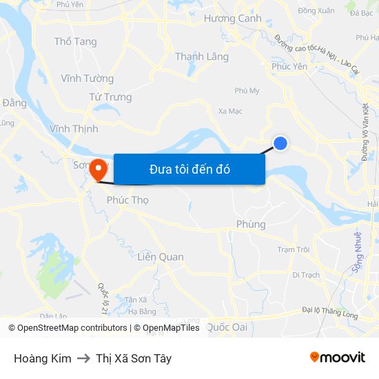 Hoàng Kim to Thị Xã Sơn Tây map
