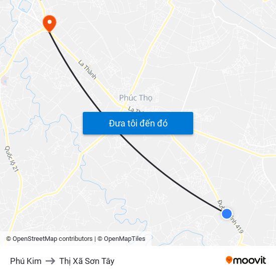 Phú Kim to Thị Xã Sơn Tây map