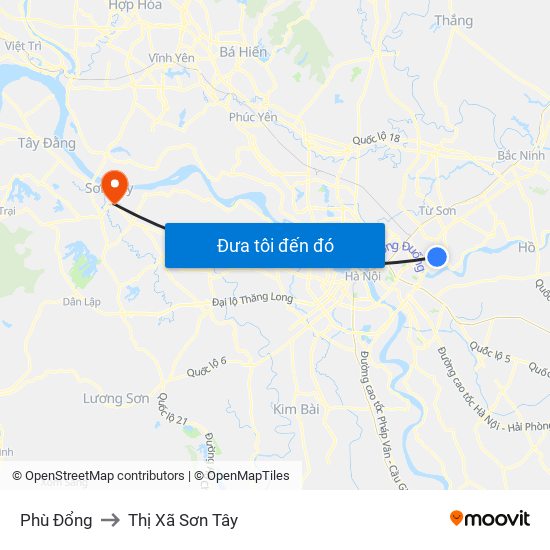 Phù Đổng to Thị Xã Sơn Tây map