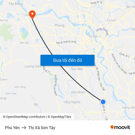 Phú Yên to Thị Xã Sơn Tây map