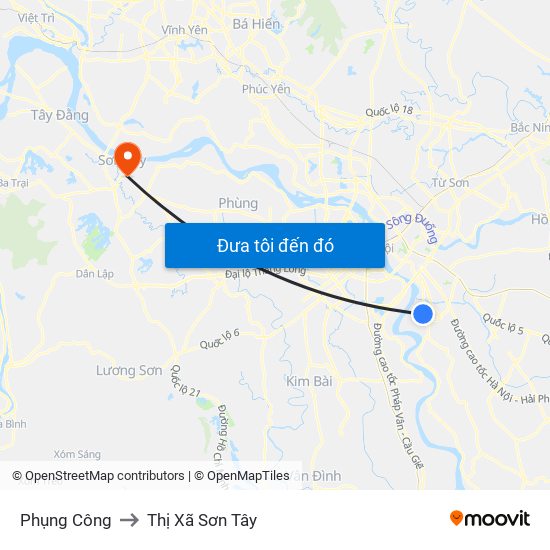 Phụng Công to Thị Xã Sơn Tây map