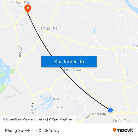 Phùng Xá to Thị Xã Sơn Tây map