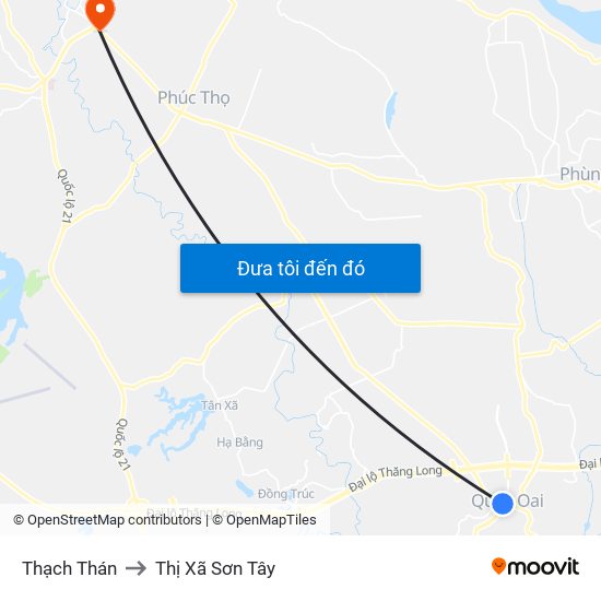 Thạch Thán to Thị Xã Sơn Tây map