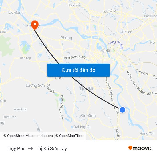 Thụy Phú to Thị Xã Sơn Tây map