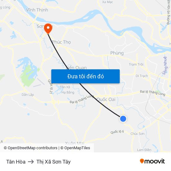 Tân Hòa to Thị Xã Sơn Tây map