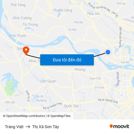 Tráng Việt to Thị Xã Sơn Tây map