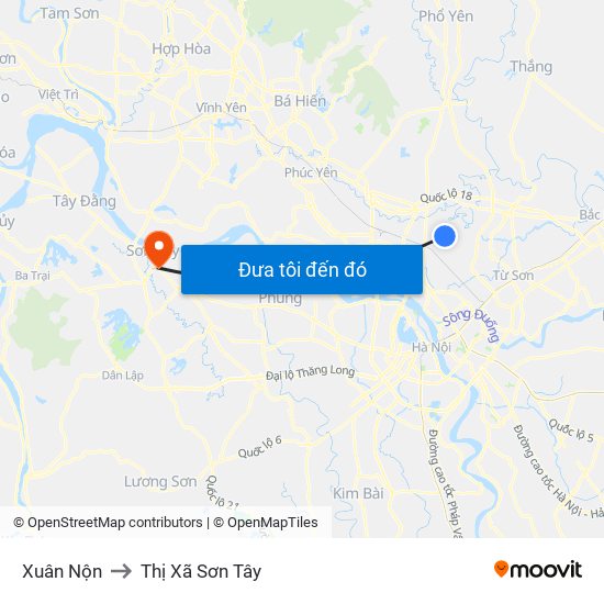 Xuân Nộn to Thị Xã Sơn Tây map