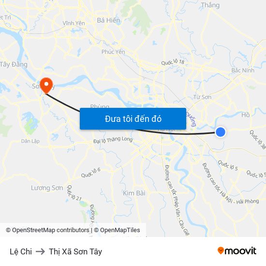 Lệ Chi to Thị Xã Sơn Tây map