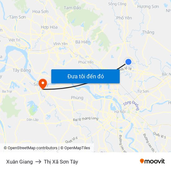 Xuân Giang to Thị Xã Sơn Tây map